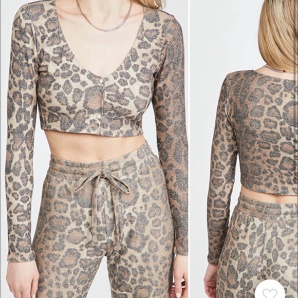 LNA X Revolve Cropped Cardigan Women's Small Tan Black Sweater - Picture 2 of 10